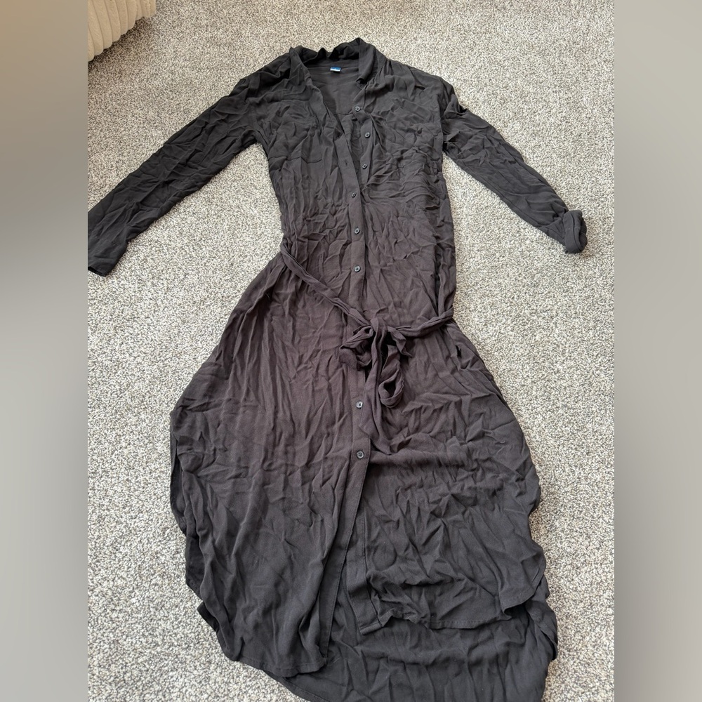 Old Navy Black Maxi Button-Front Tie-Waist Dress